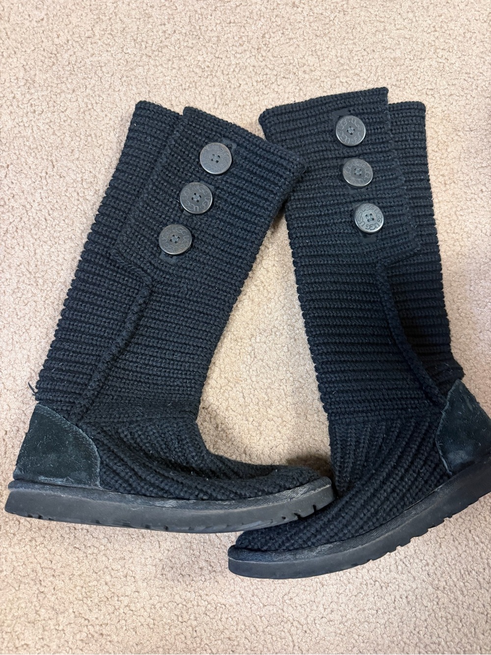 UGG Black Knit Button Mid-Calf Boots